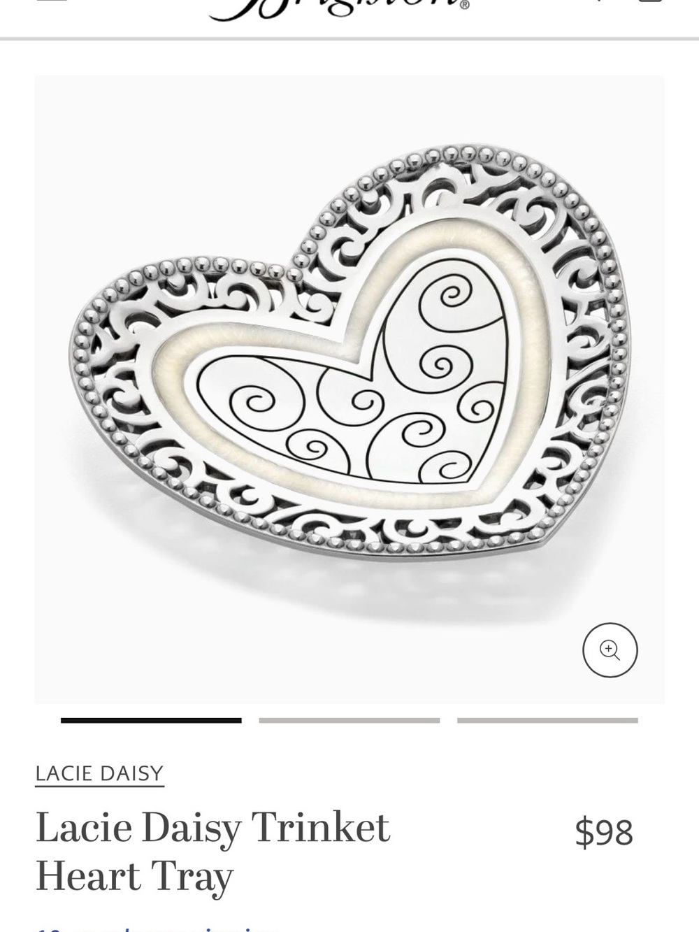 Brighton Lacie Daisy Heart Trinket Tray - Silver